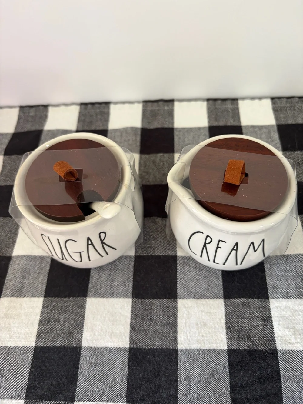 Rae Dunn White Ceramic Sugar & Cream Set with Brown Lids